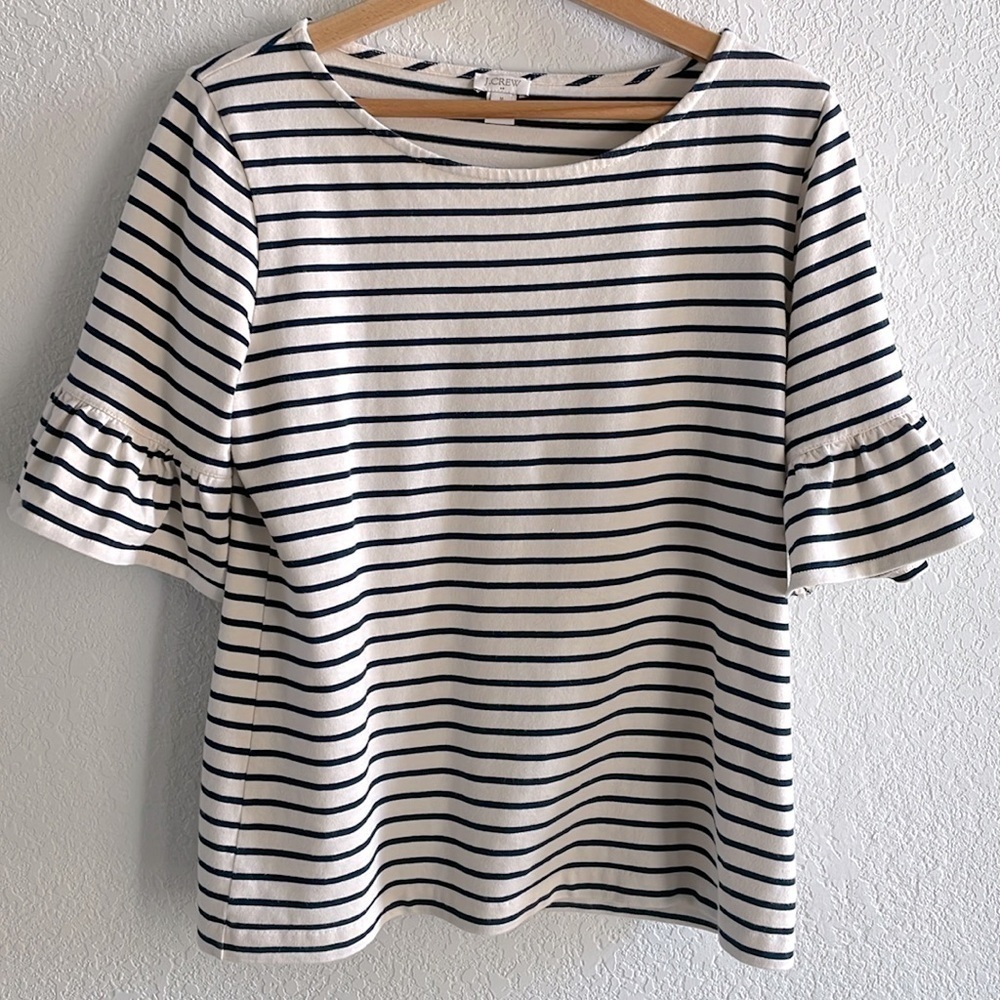 J Crew Striped Blue Cream Cotton Short Sleeves Top Nautical Medium